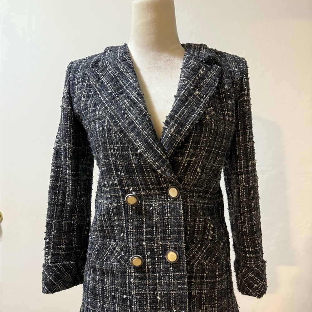 Elegant navy blue Tweed Double-Breasted Women's Jacket